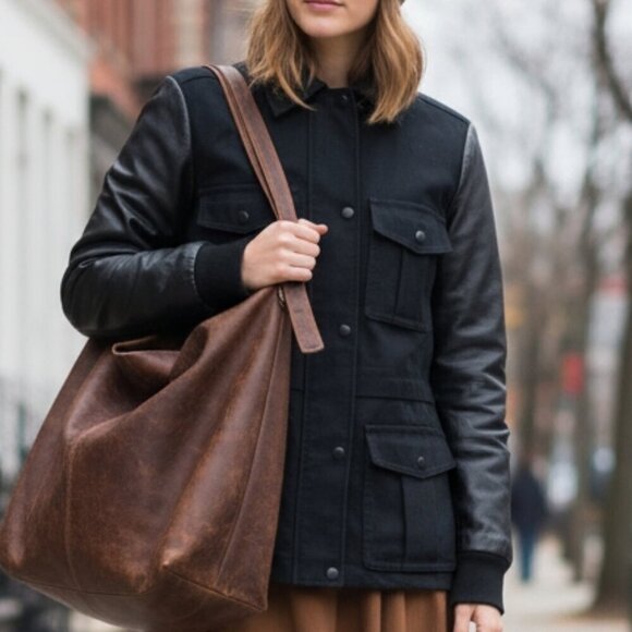 Club Monaco Jackets & Blazers - Club Monaco Women’s Black Utility Military Jacket Canvaa Leather Blazer XS